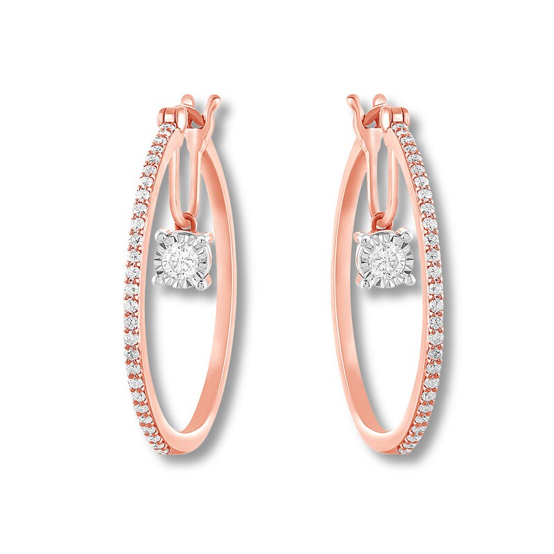 Main Image 3 of Previously Owned Diamond Hoop Earrings 1/2 ct tw Bezel-set Round 10K Rose Gold