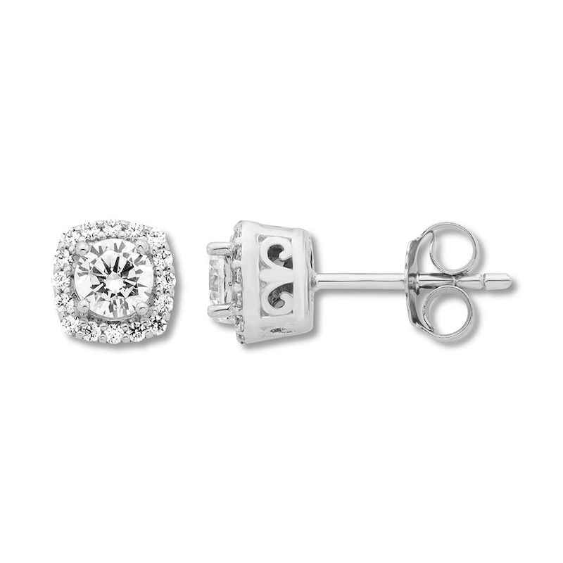 Main Image 1 of Previously Owned Diamond Stud Earrings 3/4 carat tw Round 14K White Gold