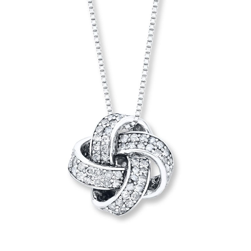 Main Image 1 of Previously Owned Diamond Love Knot Necklace 1 ct tw Round Sterling Silver