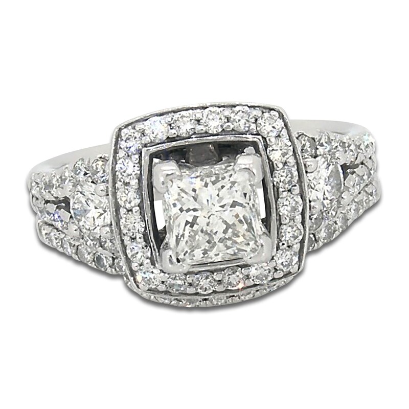 Main Image 1 of Previously Owned Diamond Bridal Set 2 ct tw Princess/Round 14K White Gold