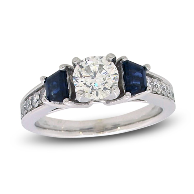 Main Image 1 of Previously Owned Diamond & Natural Blue Sapphire Engagement Ring 7/8 ct tw Round 14K White Gold