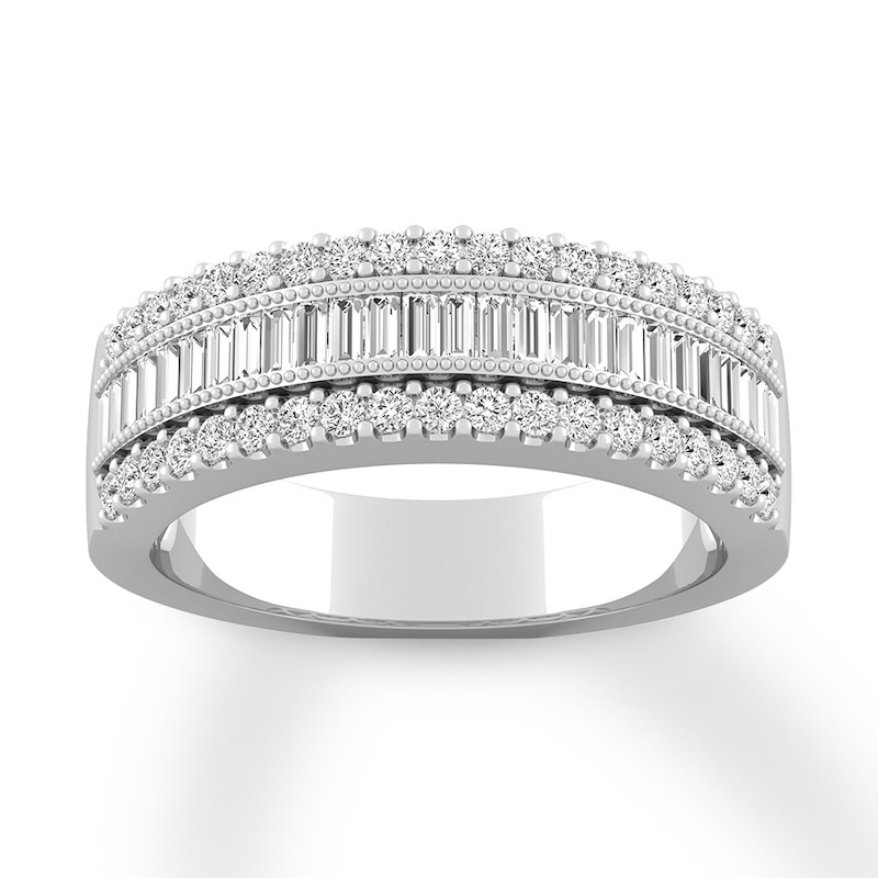 Previously Owned Diamond Anniversary Band 5/8 ct tw Baguette/Round 14K White Gold