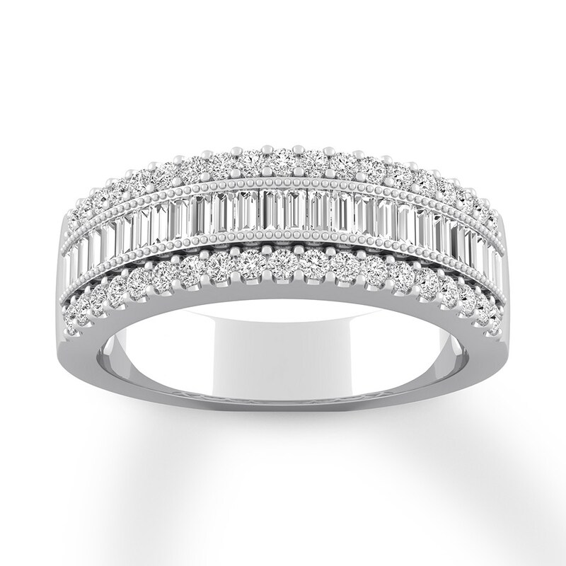 Previously Owned Diamond Anniversary Band 5/8 ct tw Baguette/Round 14K White Gold