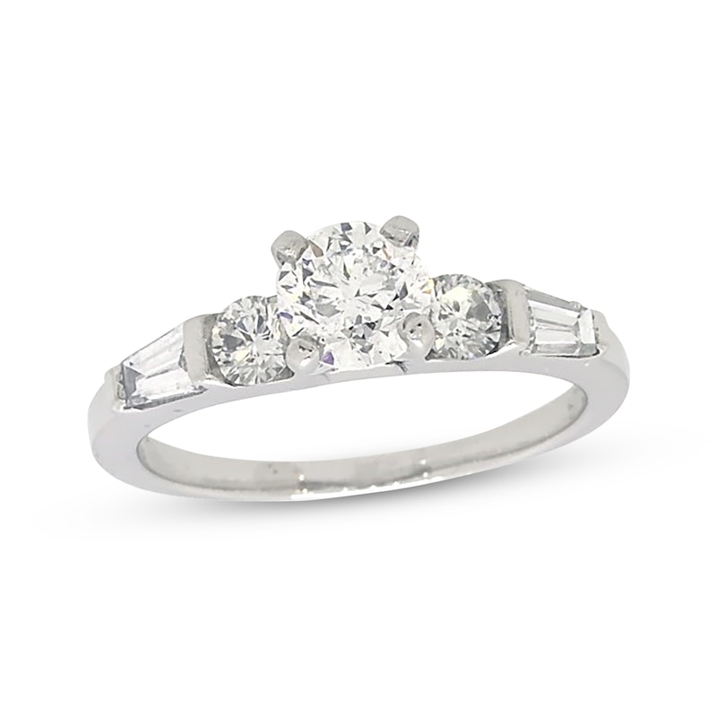 Main Image 1 of Previously Owned Diamond Engagement Ring 1-1/3 ct tw Round/Baguette Platinum