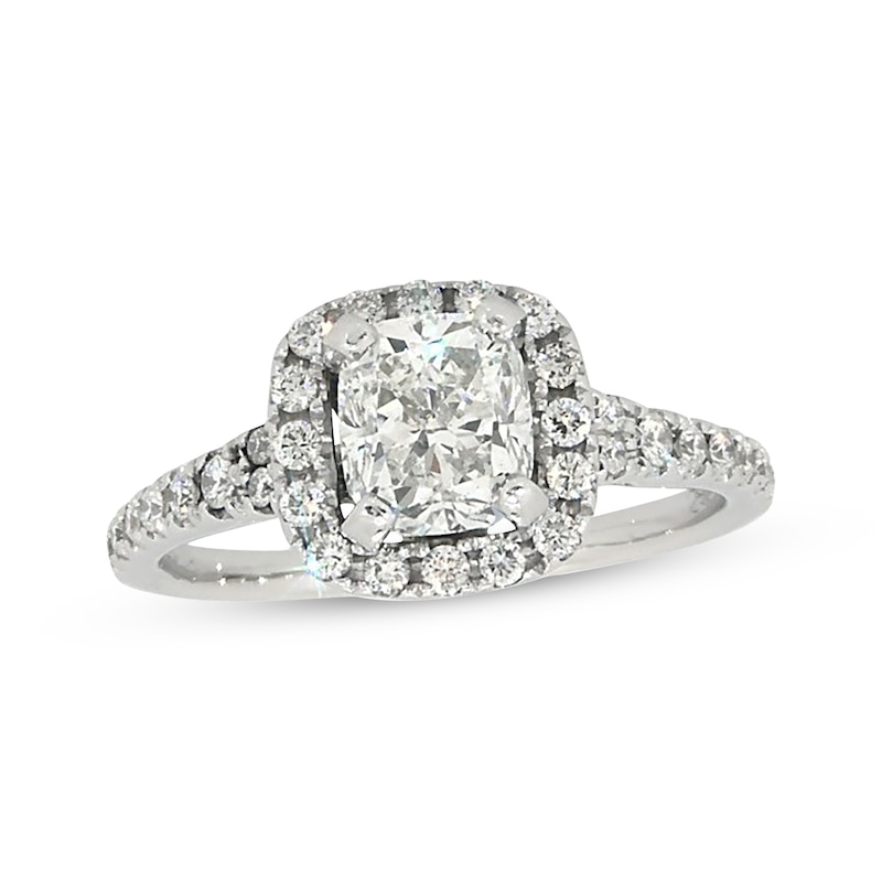 Main Image 1 of Previously Owned Diamond Engagement Ring 1-1/4 ct tw Cushion/Round 14K White Gold