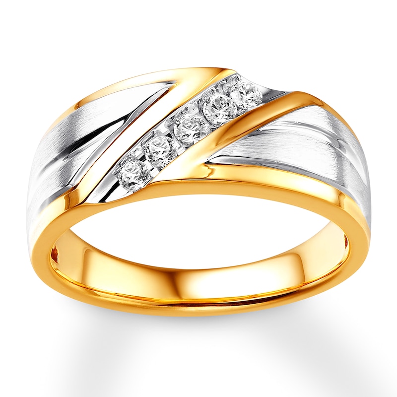 Main Image 1 of Previously Owned Men's Diamond Band 1/4 ct tw Round-cut 10K Two-Tone Gold