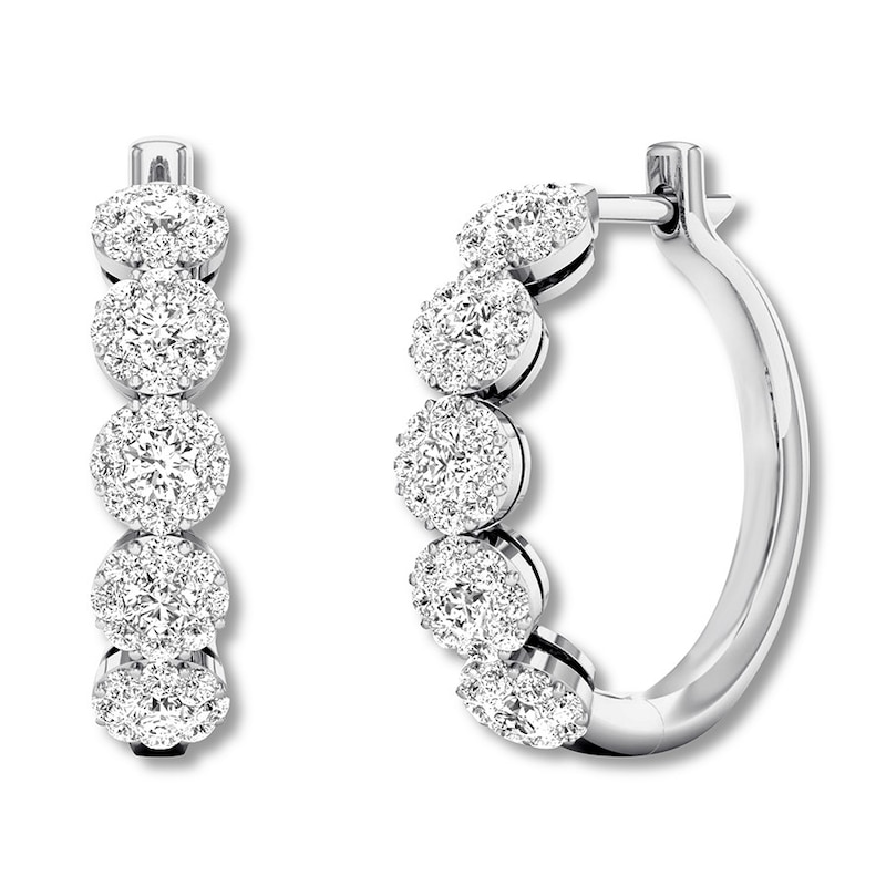 Main Image 1 of Previously Owned Diamond Hoop Earrings 2 Carats tw Round 14K White Gold
