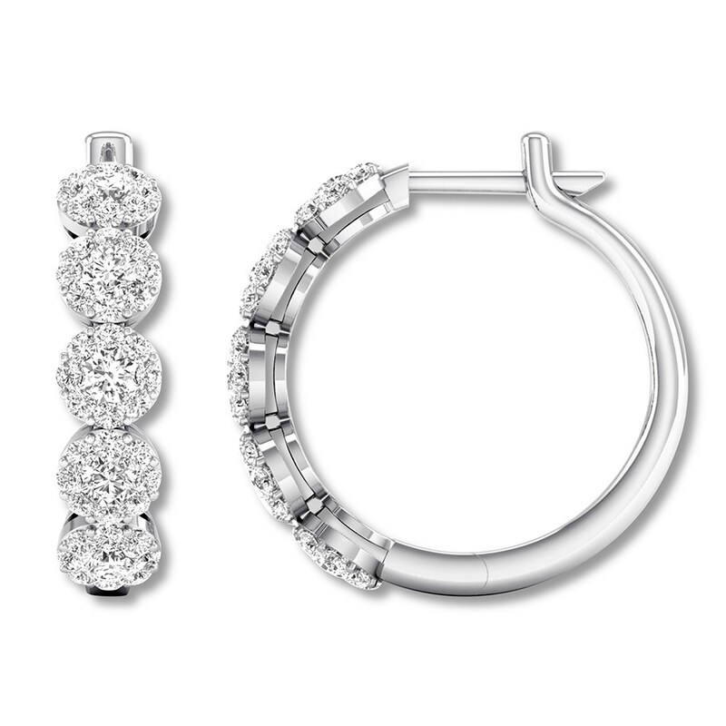 Main Image 2 of Previously Owned Diamond Hoop Earrings 2 Carats tw Round 14K White Gold