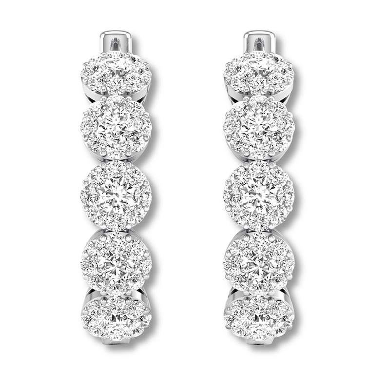 Main Image 3 of Previously Owned Diamond Hoop Earrings 2 Carats tw Round 14K White Gold