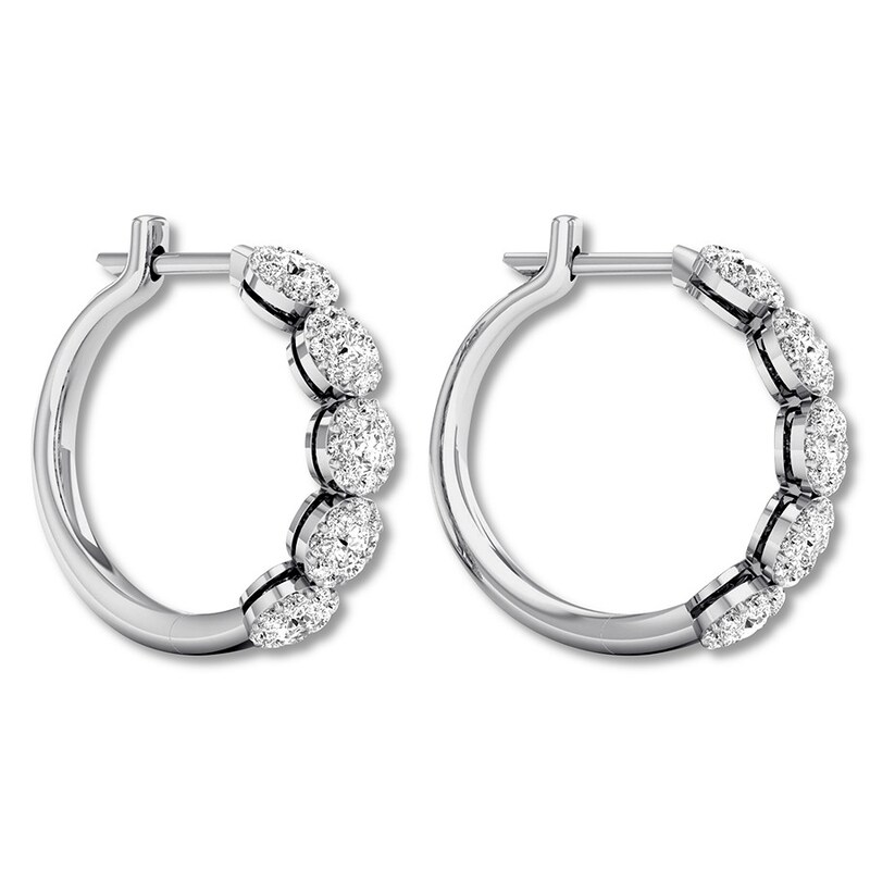 Main Image 4 of Previously Owned Diamond Hoop Earrings 2 Carats tw Round 14K White Gold