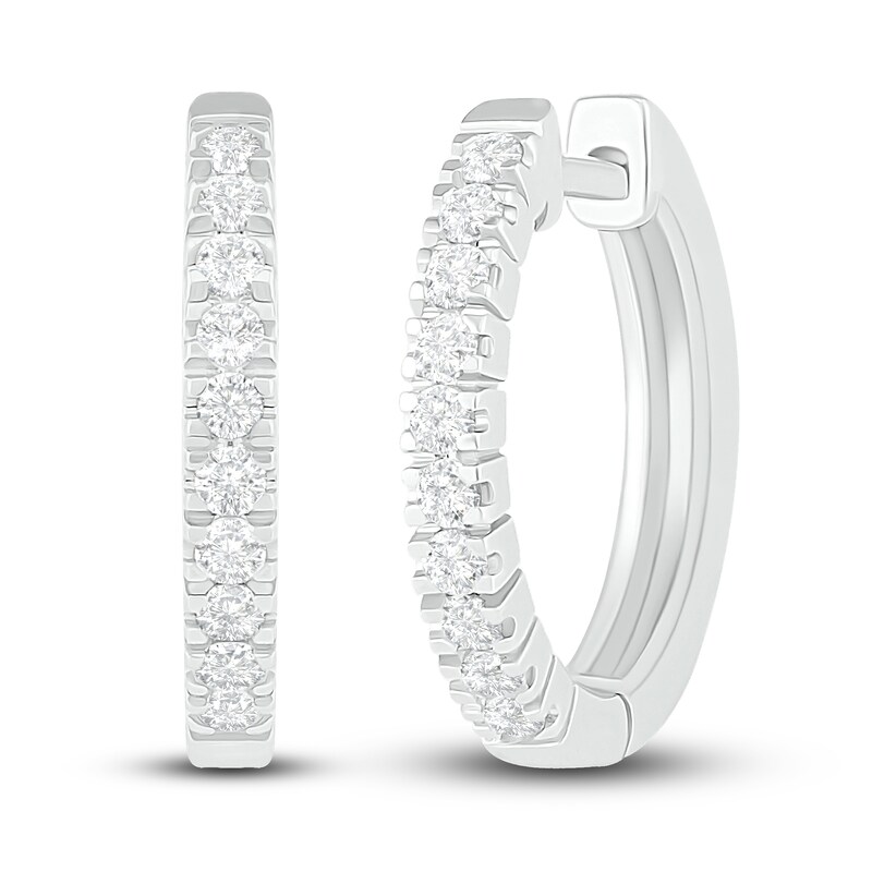 Main Image 1 of Previously Owned Diamond Hoop Earrings 1/4 ct tw Round 10K White Gold
