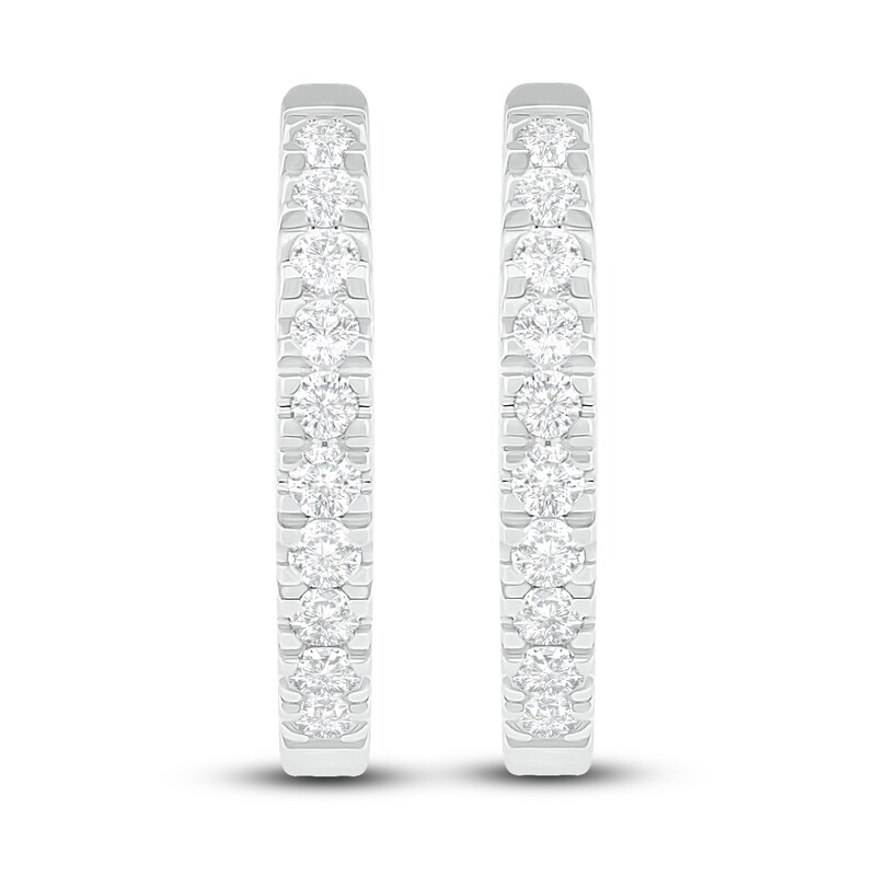 Main Image 2 of Previously Owned Diamond Hoop Earrings 1/4 ct tw Round 10K White Gold