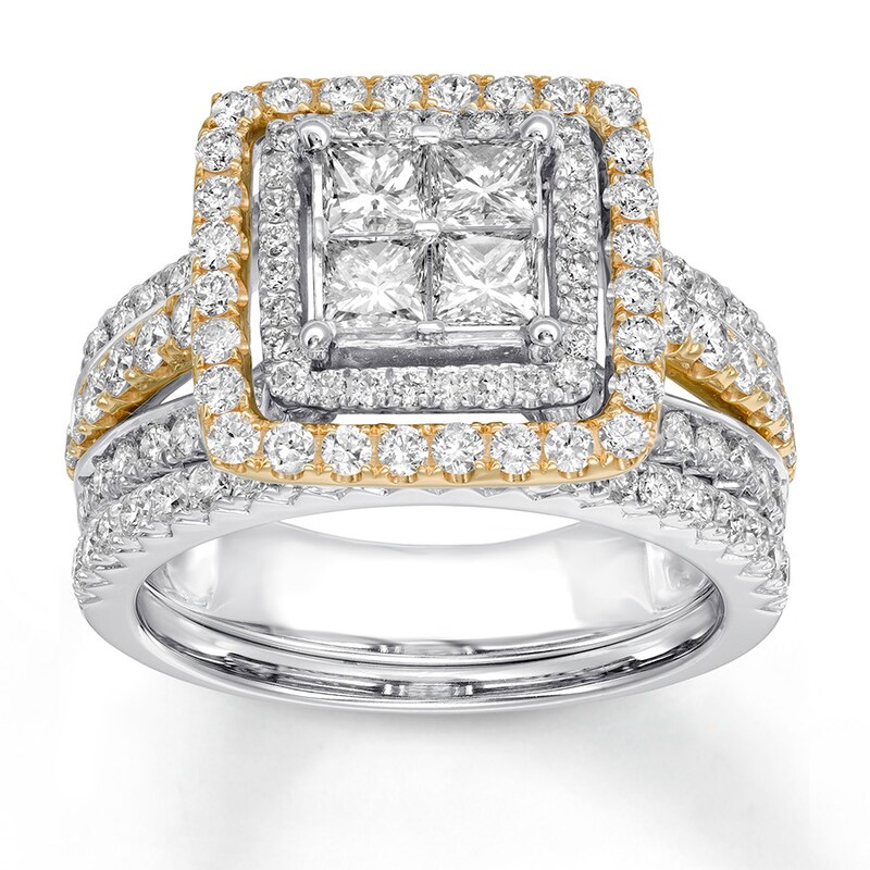 Main Image 1 of Previously Owned Diamond Bridal Set 1-7/8 ct tw Princess-cut 14K Two-Tone Gold