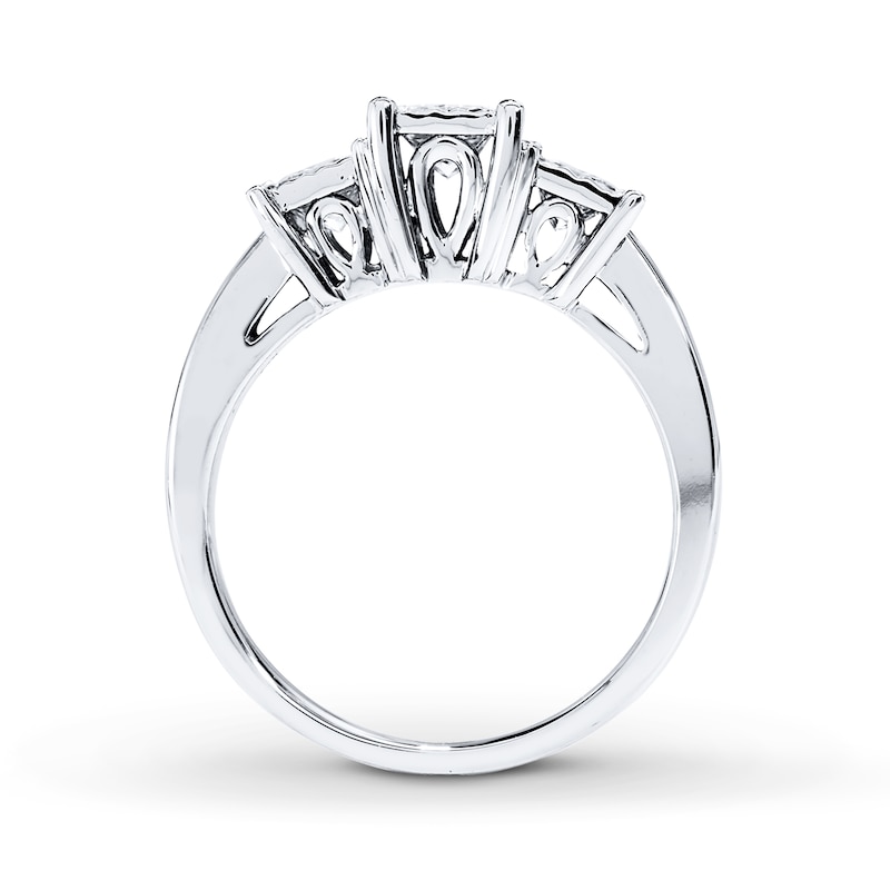 Main Image 2 of Previously Owned Diamond 3-Stone Ring 1 ct tw Princess-cut 14K White Gold