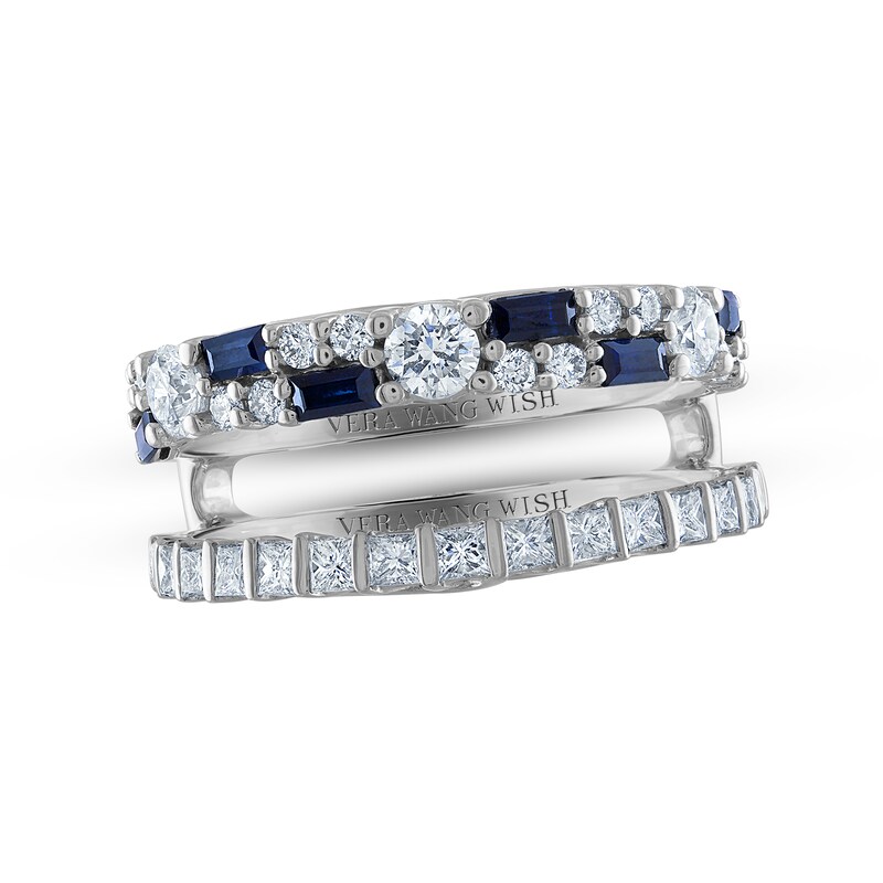 Main Image 1 of Previously Owned Vera Wang WISH Diamond & Blue Sapphire Ring 1 ct tw Round/Princess 14K White Gold