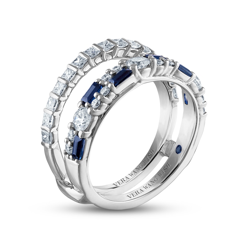 Main Image 2 of Previously Owned Vera Wang WISH Diamond & Blue Sapphire Ring 1 ct tw Round/Princess 14K White Gold