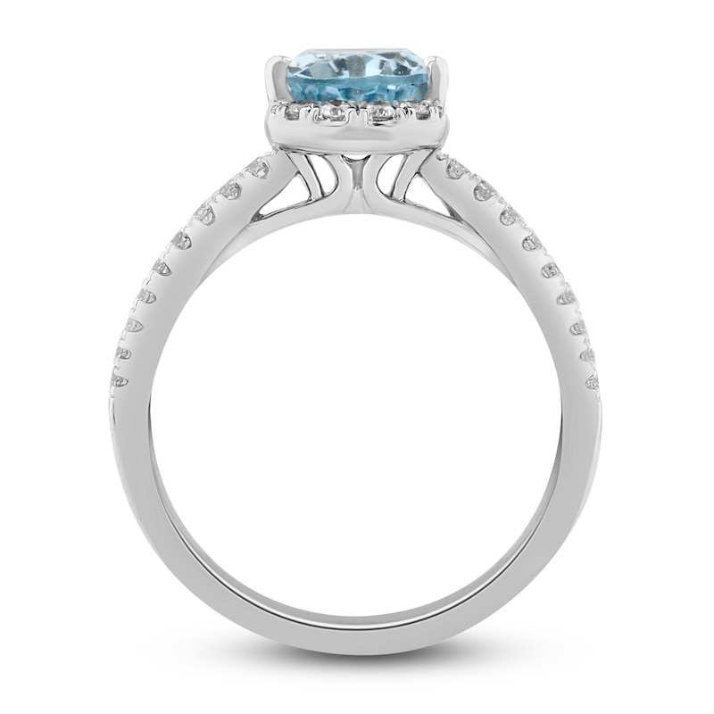 Previously Owned Natural Aquamarine Ring 1/5 ct tw Diamonds 10K White ...