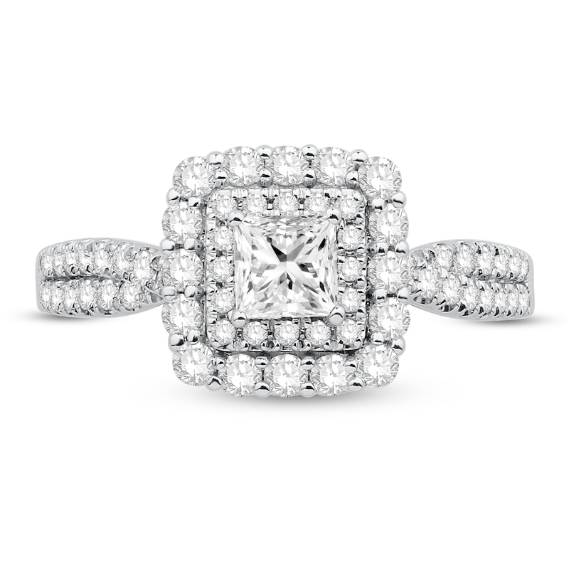 Main Image 3 of Previously Owned Diamond Engagement Ring 1 ct tw Round/Princess 14K White Gold