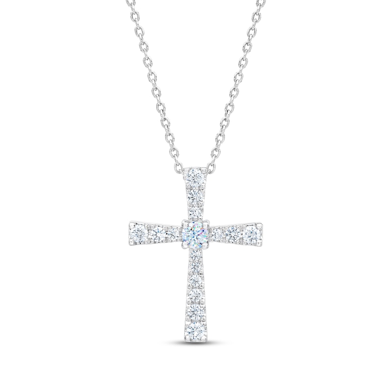 Main Image 1 of Previously Owned THE LEO First Light Diamond Cross Necklace 1/2 carat Round 14K White Gold