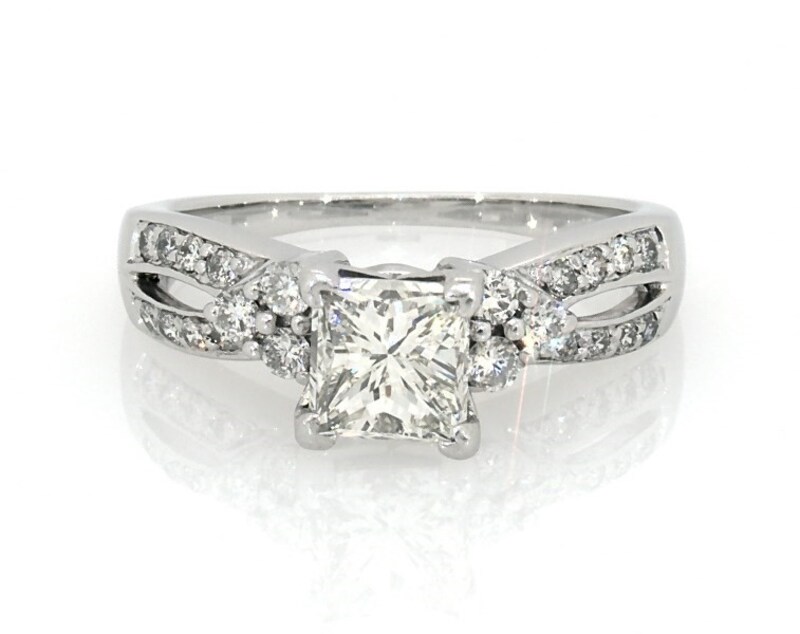 Main Image 1 of Previously Owned Princess & Round-Cut Diamond Engagement Ring 1-7/8 ct tw 14K White Gold