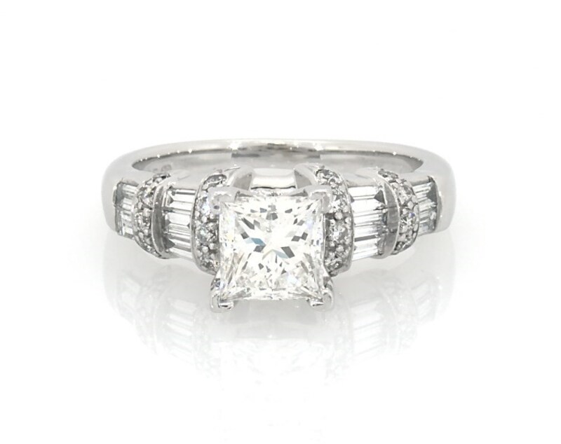 Main Image 1 of Previously Owned Princess-Cut Diamond Engagement Ring 1-3/8 ct tw 14K White Gold Size 5