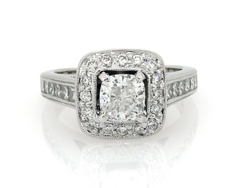 Main Image 1 of Previously Owned Cushion & Round-Cut Diamond Wedding Ring 1-7/8 ct tw 18K White Gold