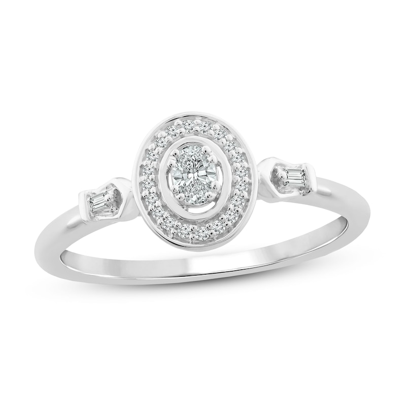 Main Image 1 of Previously Owned Diamond Promise Ring 1/6 ct tw Oval/Round/Baguette 10K White Gold