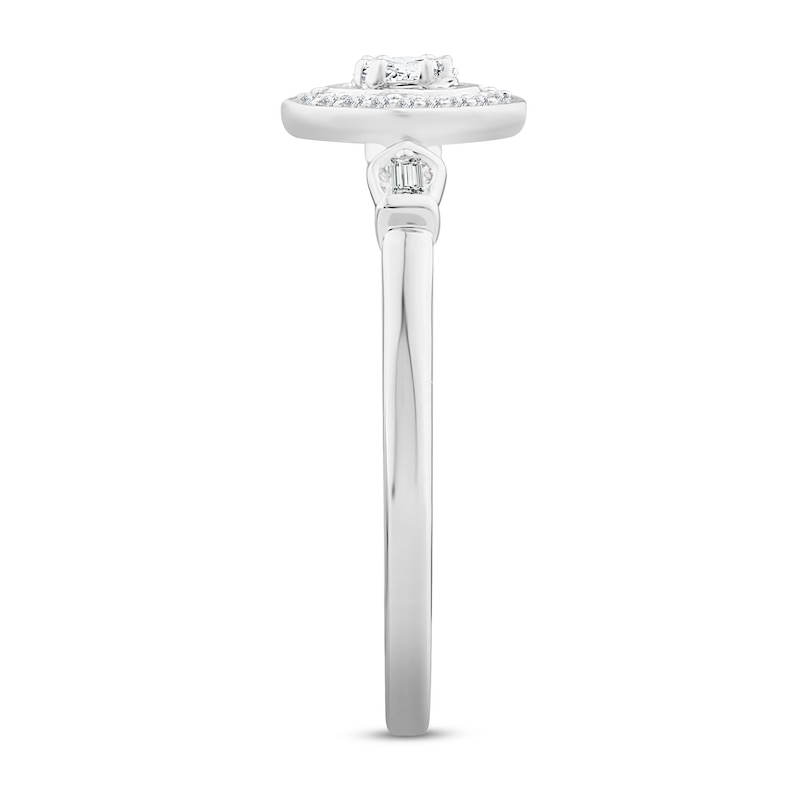 Main Image 2 of Previously Owned Diamond Promise Ring 1/6 ct tw Oval/Round/Baguette 10K White Gold