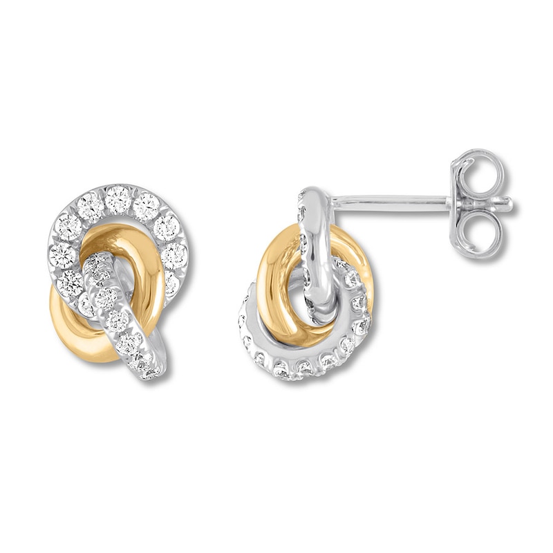 Main Image 1 of Previously Owned Diamond Knot Earrings 1/2 ct tw Round-cut 10K Two-Tone Gold