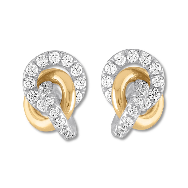 Main Image 2 of Previously Owned Diamond Knot Earrings 1/2 ct tw Round-cut 10K Two-Tone Gold