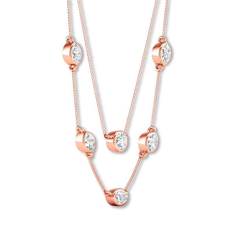 Main Image 3 of Previously Owned Diamond Necklace 3/8 ct tw Round/Marquise 10K Rose Gold
