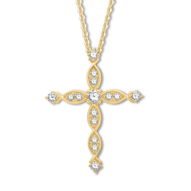 Main Image 1 of Previously Owned Diamond Cross Necklace 1/2 carat tw Round 10K Yellow Gold