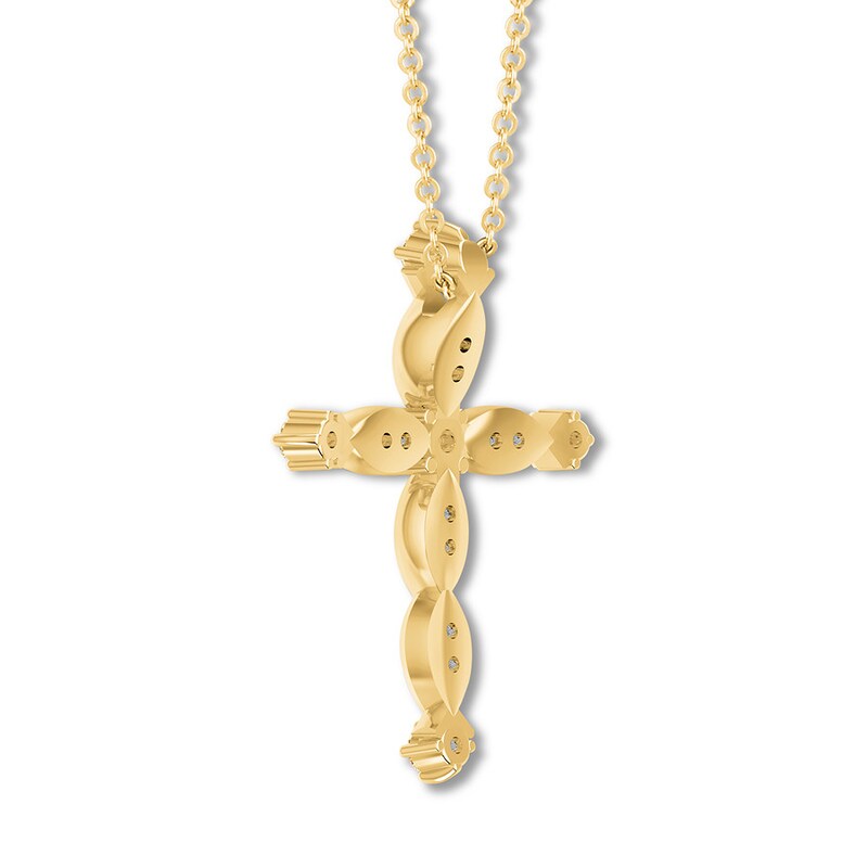 Main Image 4 of Previously Owned Diamond Cross Necklace 1/2 carat tw Round 10K Yellow Gold