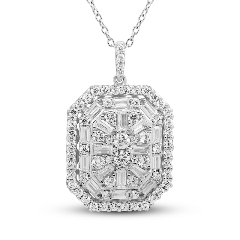 Main Image 1 of Previously Owned Diamond Necklace 1-1/2 ct tw Round/Baguette 14K White Gold