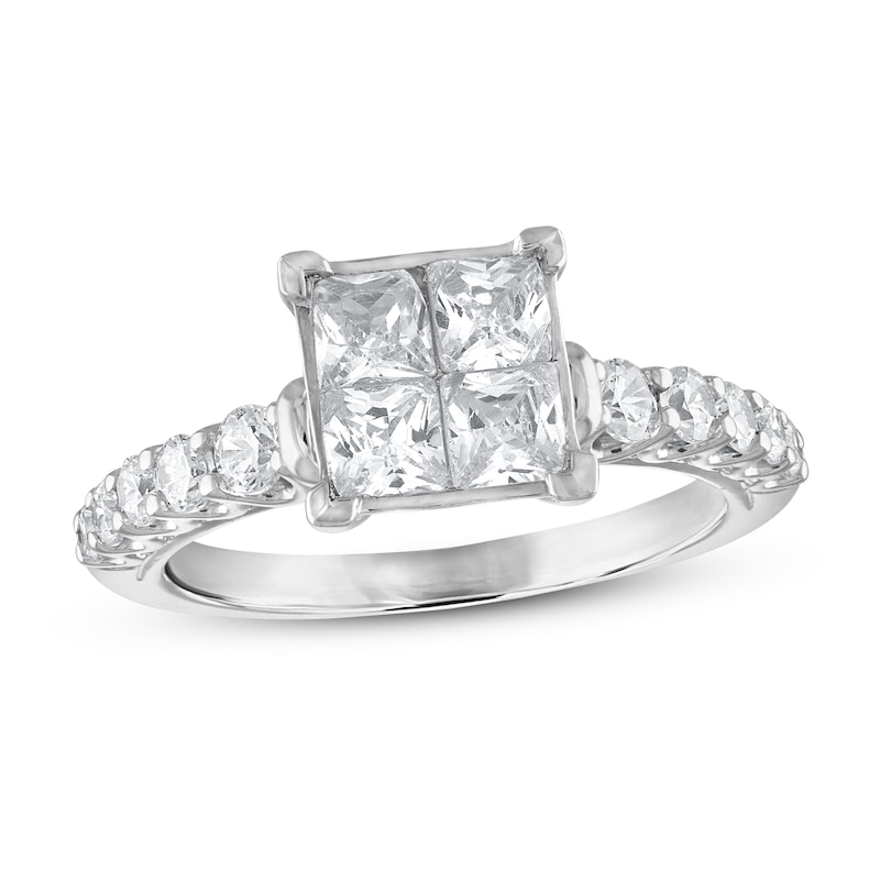 Main Image 1 of Previously Owned Diamond Engagement Ring 2 ct tw Princess/Round 14K White Gold