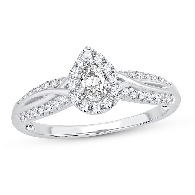 Main Image 1 of Previously Owned Diamond Engagement Ring 1/2 ct tw Pear-shaped 14K White Gold