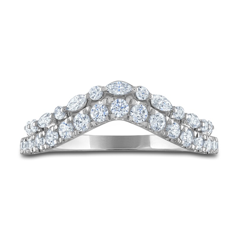 Main Image 3 of Previously Owned Diamond Contour Wedding Band 3/4 ct tw Marquise/Round 14K White Gold