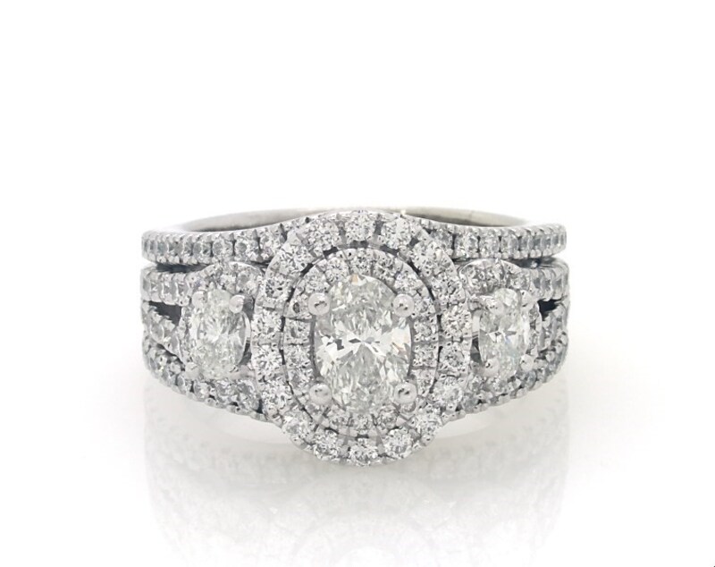 Main Image 1 of Previously Owned Oval & Round-Cut Bridal Set 1-7/8 ct tw 14K White Gold