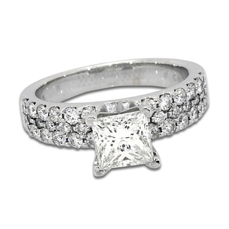 Main Image 1 of Previously Owned Princess & Round-Cut Diamond Engagement Ring 1-5/8 ct tw 14K White Gold