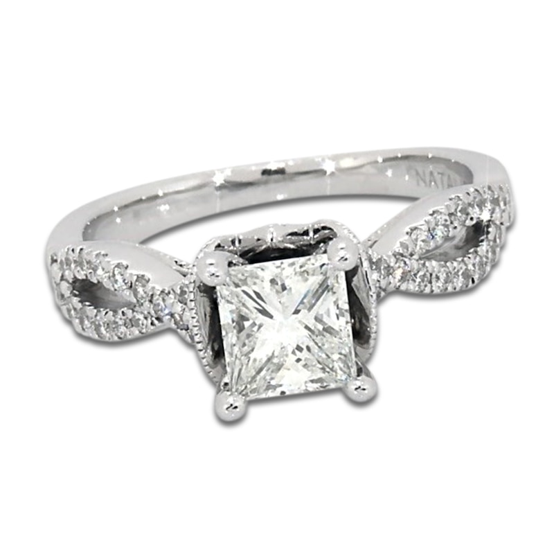 Main Image 1 of Previously Owned Princess & Round-Cut Diamond Engagement Ring 1 ct tw 14K White Gold