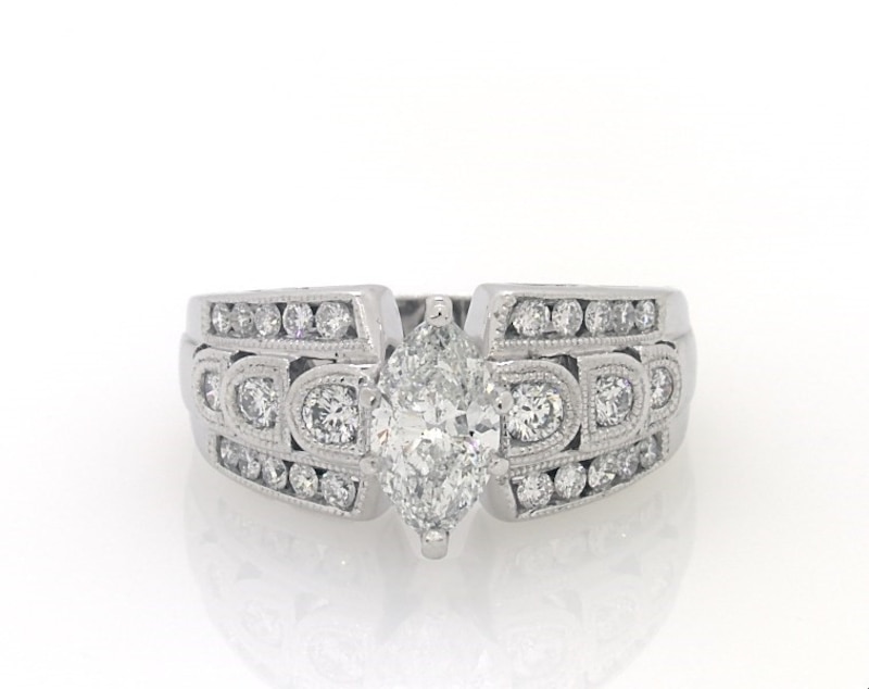 Main Image 1 of Previously Owned Round & Marquise-Cut Diamond Ring 1-1/2 ct tw 14K White Gold