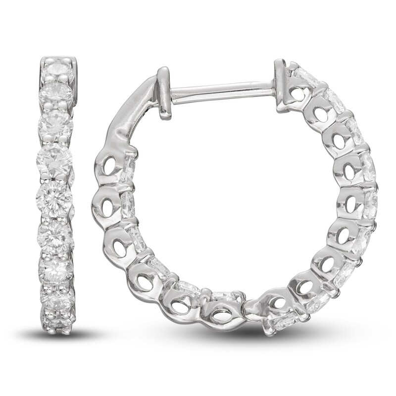 Main Image 3 of Previously Owned Lab-Grown Diamond Hoop Earrings 1 ct tw Round 14K White Gold
