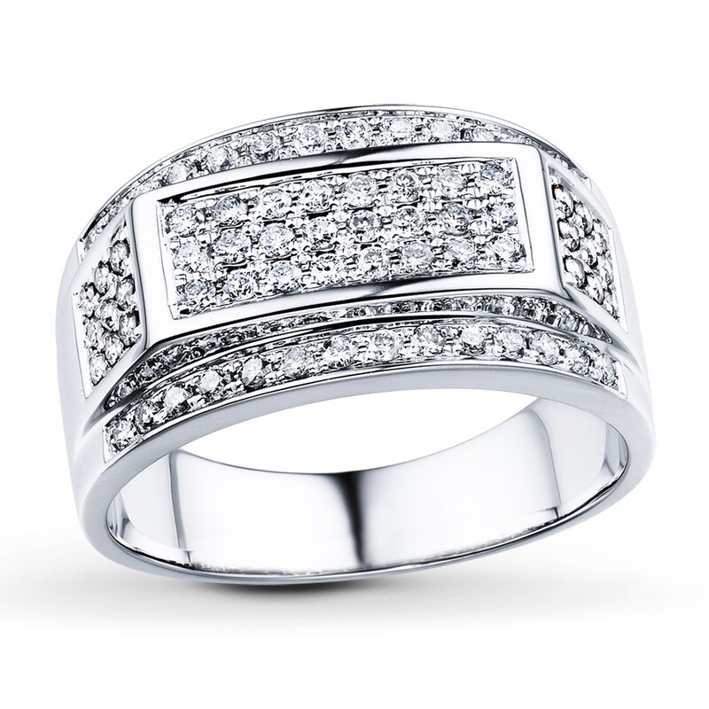 Main Image 1 of Previously Owned Diamond Men's Band 1 ct tw Round-cut 10K White Gold