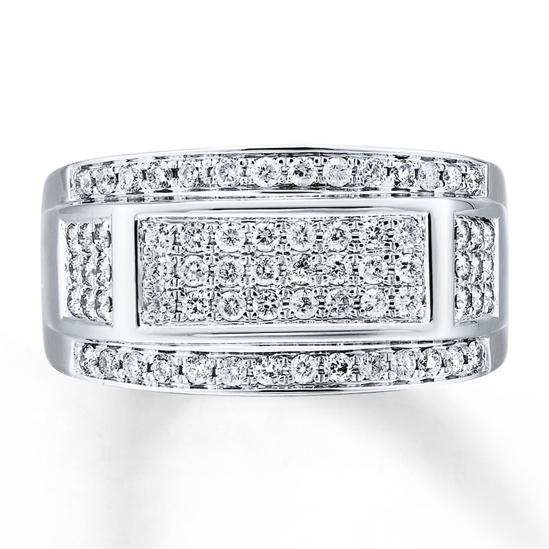 Main Image 3 of Previously Owned Diamond Men's Band 1 ct tw Round-cut 10K White Gold