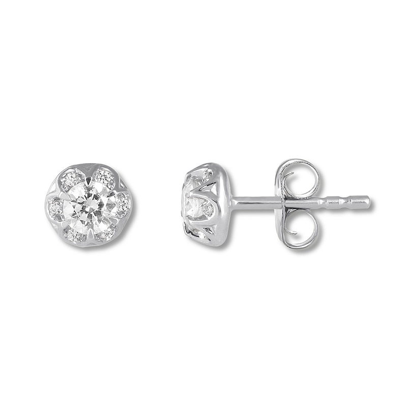 Main Image 1 of Previously Owned Diamond Stud Earrings 1/2 carat tw Round 14K White Gold