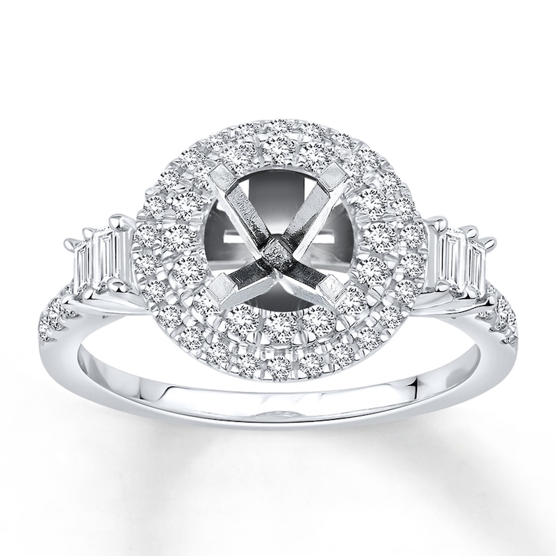 Main Image 1 of Previously Owned Diamond Ring Setting 5/8 ct tw Baguette & Round 14K White Gold