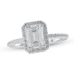 Previously Owned Lab-Grown Diamond Engagement Ring 2 ct tw Emerald/Round 14K White Gold