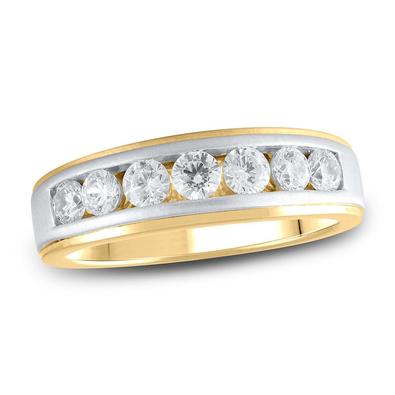 Main Image 1 of Previously Owned Men's Lab-Grown Diamond 7-Stone Anniversary Band 1 ct tw Round 10K Two-Tone Gold