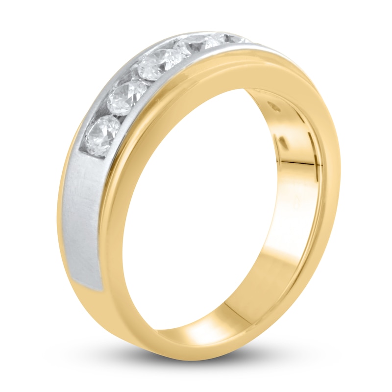 Main Image 2 of Previously Owned Men's Lab-Grown Diamond 7-Stone Anniversary Band 1 ct tw Round 10K Two-Tone Gold