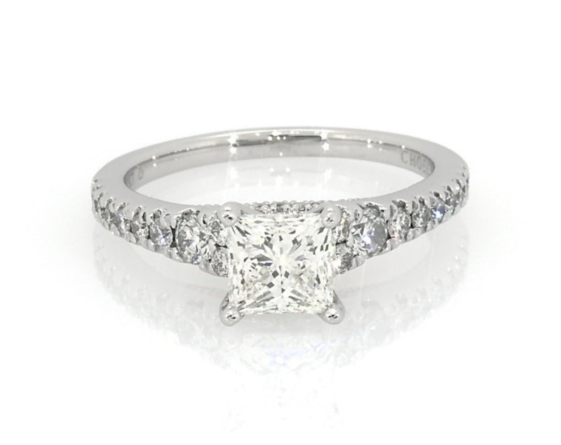 Main Image 1 of Previously Owned Princess & Round-Cut Diamond Engagement Ring 1-1/2 ct tw 14K White Gold